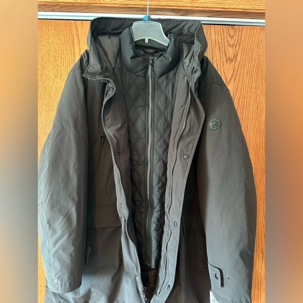 NWT Michael Kors Hooded Parka Jacket Mens 3XB Black Eggplant Waterproof Coat